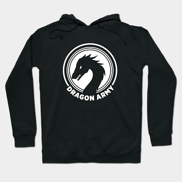 Dragon Army White Logo Hoodie by gocomedyimprov